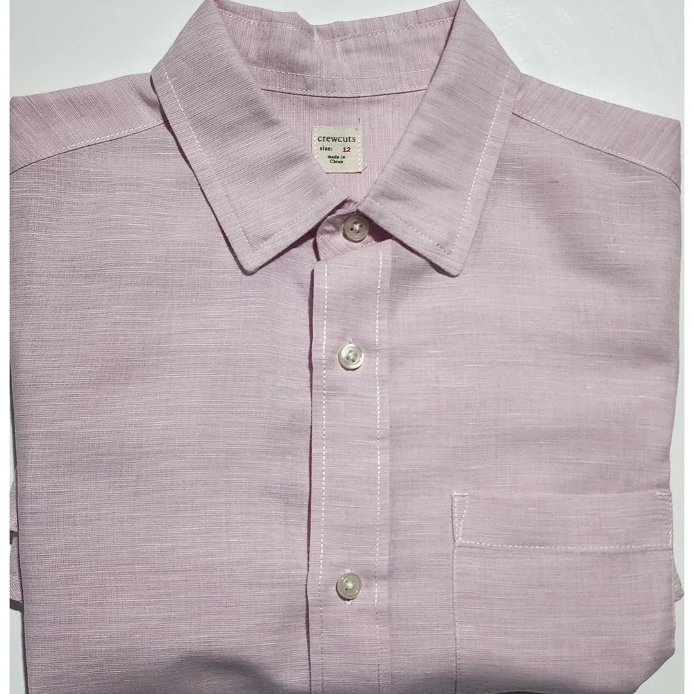 J. Crew Boys Crewcuts Pink Linen  Cotton Button Up Shirt Size 12